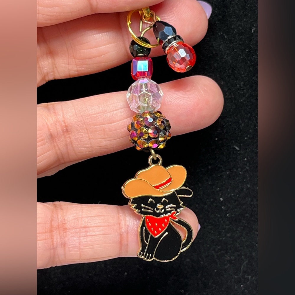 Western Kitty cat keychain with red and gold accent